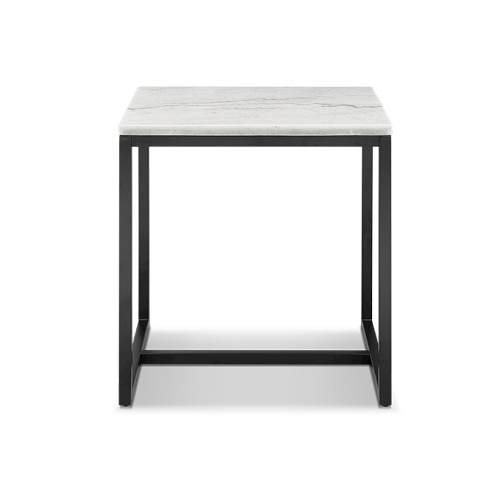 Torin White Marble And Matte Black Rectangular End Table. Picture 2