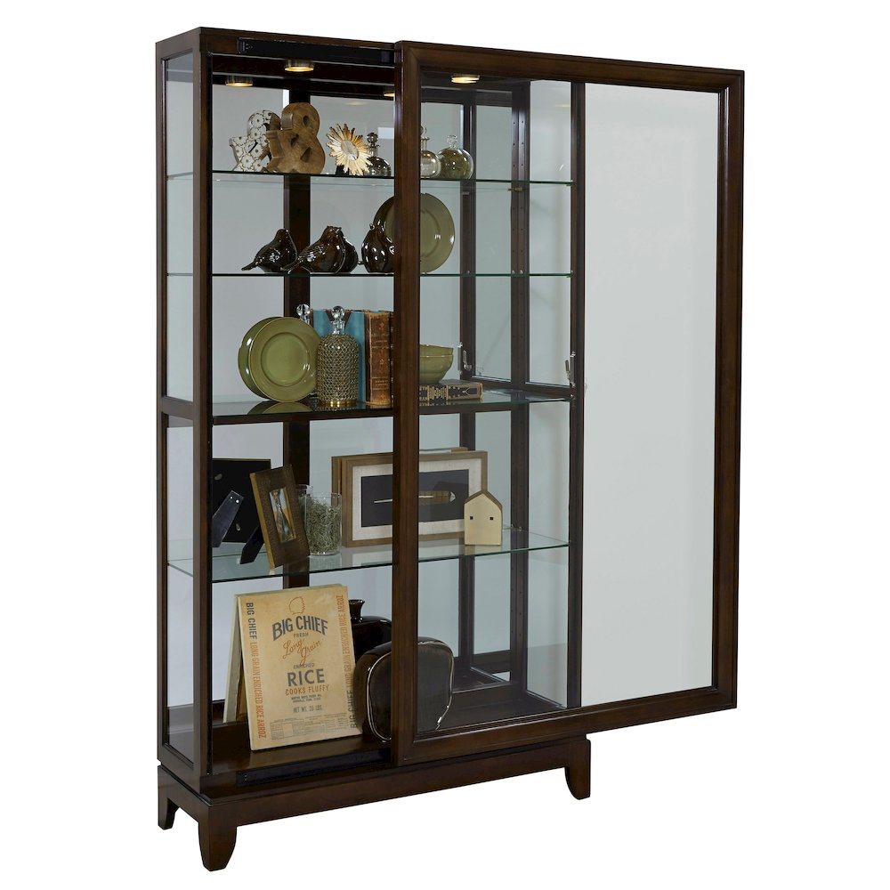 Pulaski Curios Deep Brown Sliding Door 5 Shelf Curio Cabinet. Picture 3