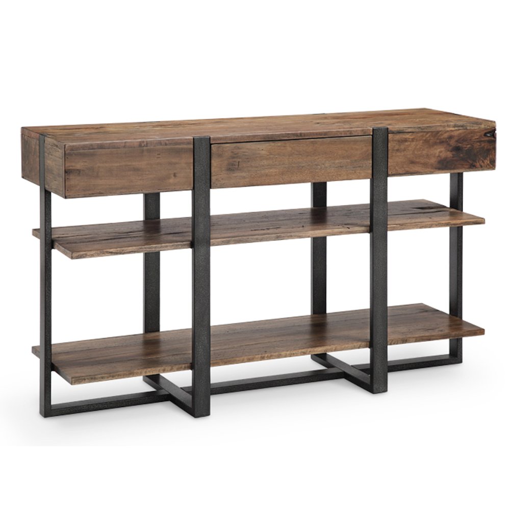 Prescott Rustic Honey And Distressed Iron Rectangular Sofa Table. Picture 1