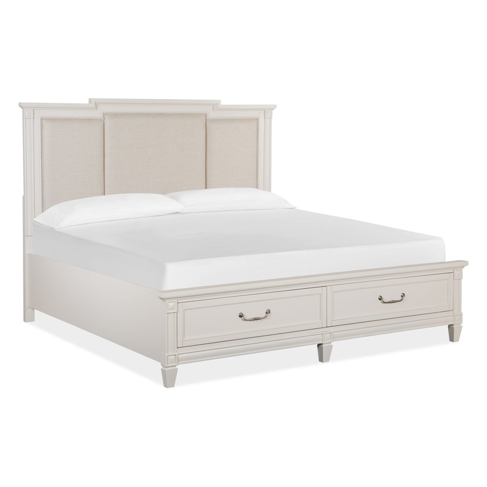 Egg Shell White With Slight Rub Through King Panel Upholstered Storage Bed. Picture 1