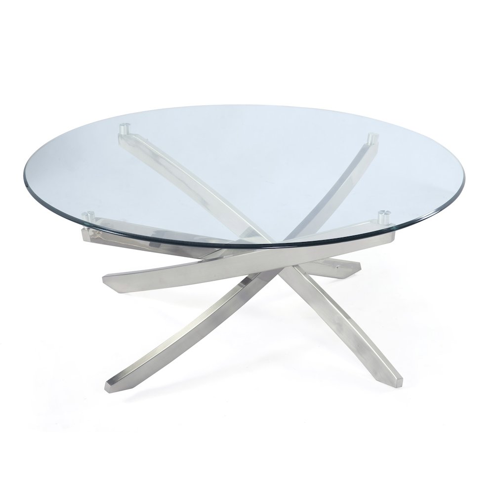 Zila Brushed Nickel Round Cocktail Table. Picture 1