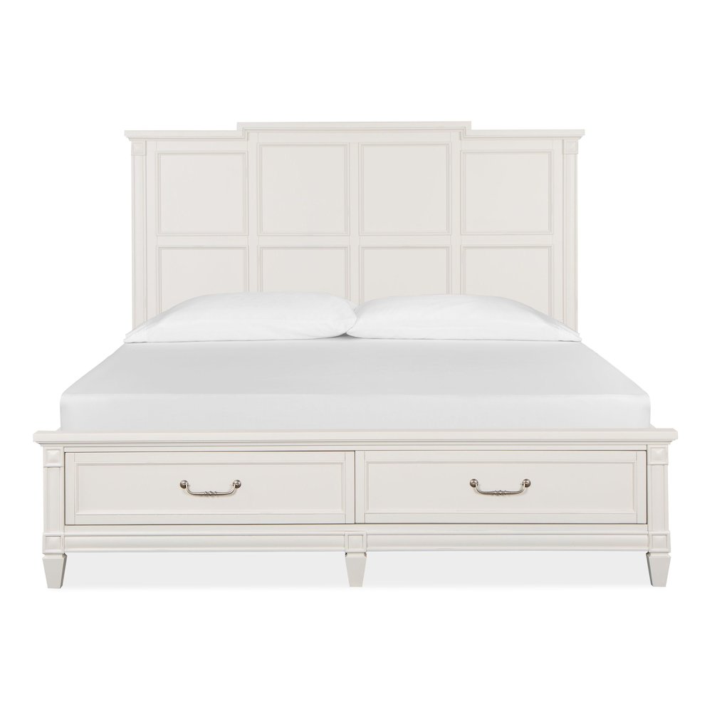 Willowbrook Egg Shell White With Slight Rub Through King Panel Storage Bed. Picture 3