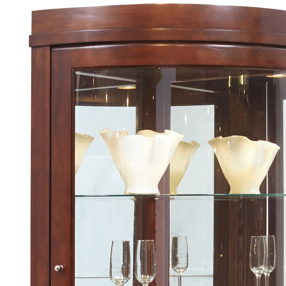 Pulaski Curios Cherry Brown Curved 5 Shelf Corner Curio Cabinet. Picture 3