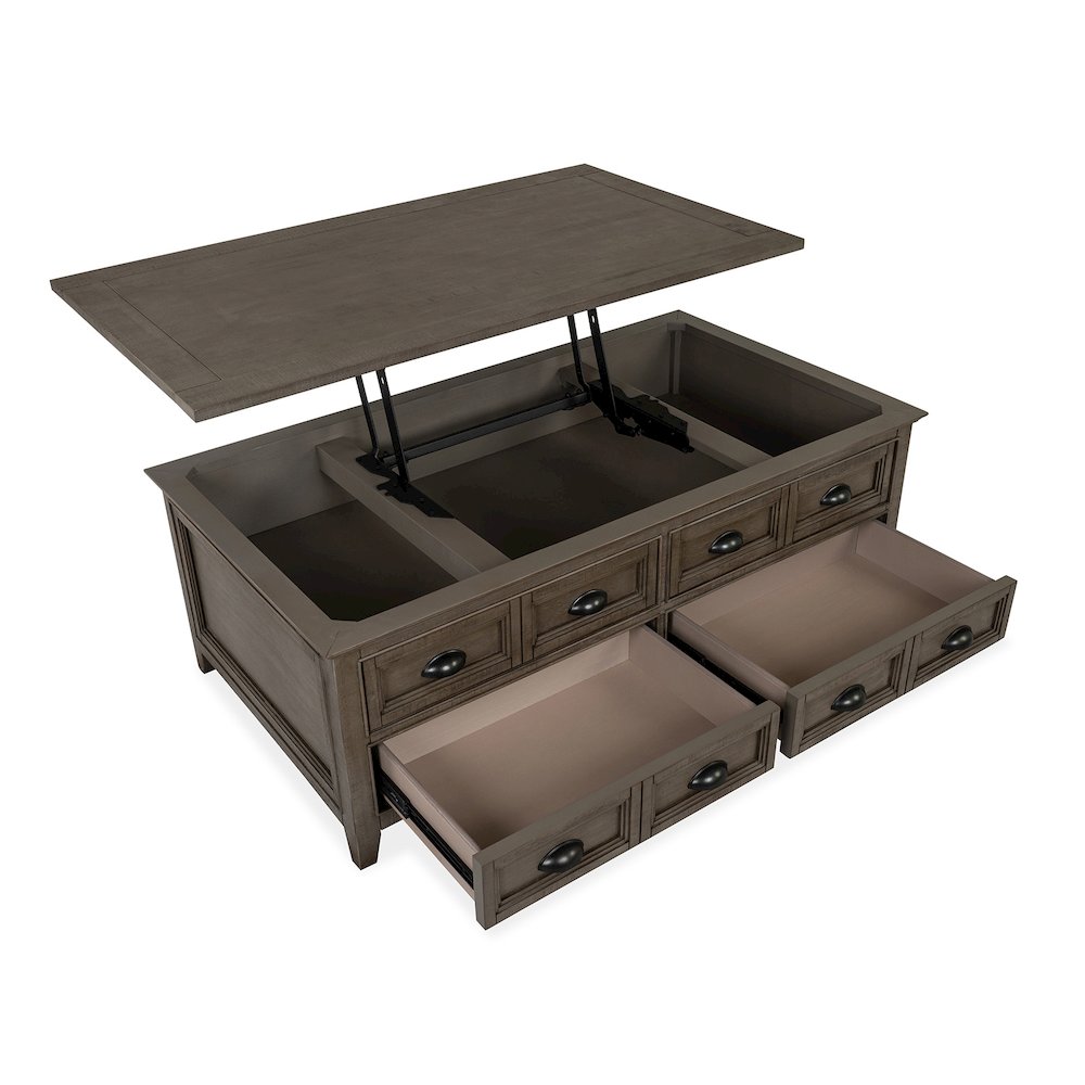 Paxton Place Dovetail Grey Lift Top Storage Cocktail Table With Casters. Picture 9