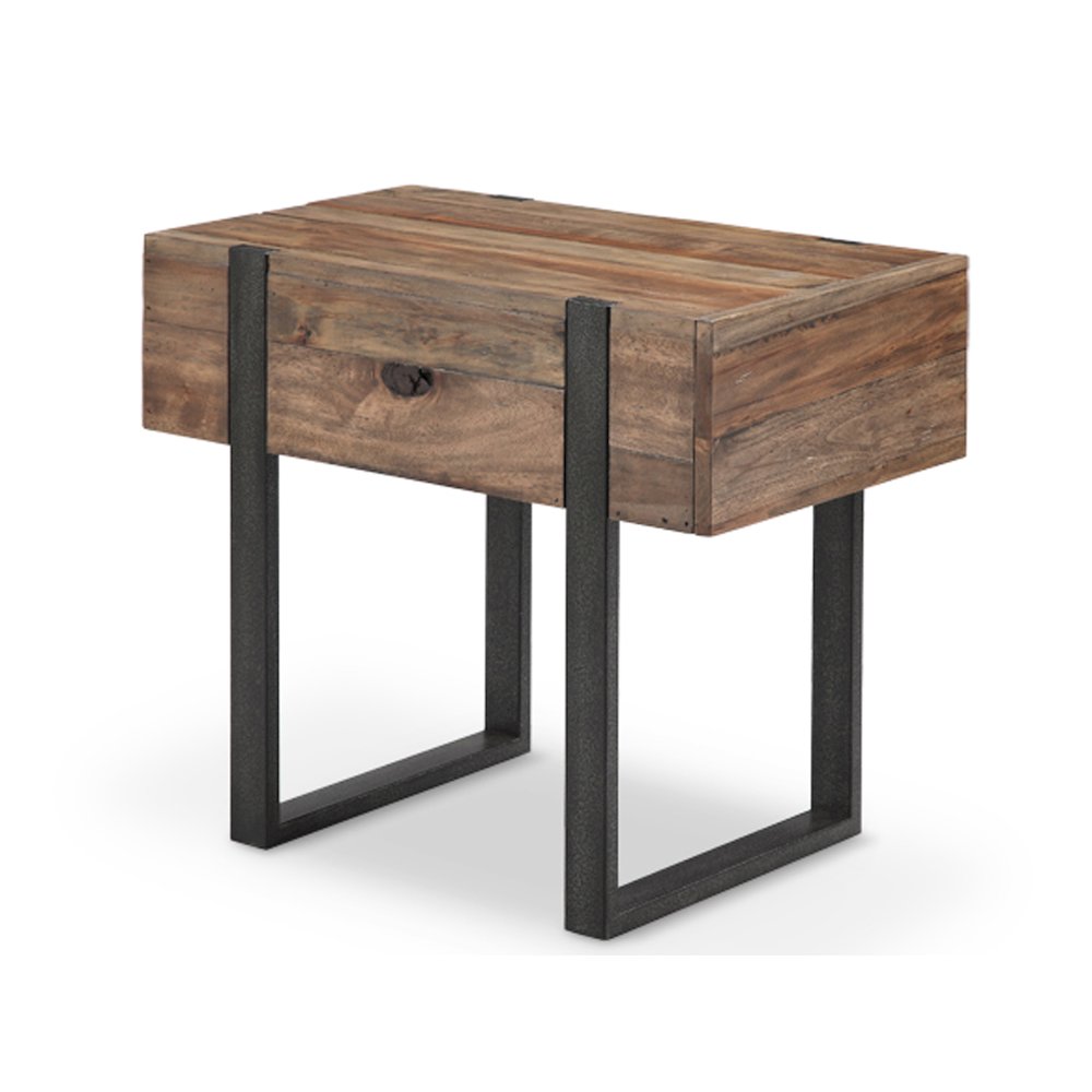 Prescott Rustic Honey And Distressed Iron Chairside End Table. Picture 1