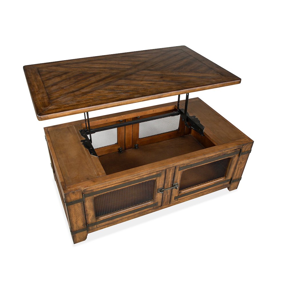 Chesterfield Farmhouse Timber Lift Top Storage Cocktail Table With Casters. Picture 11