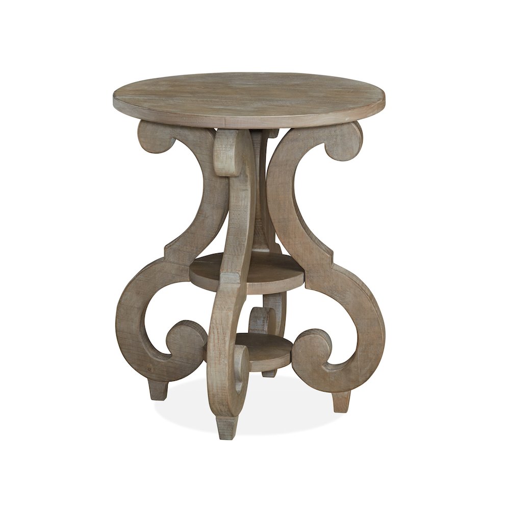 Tinley Park Dove Tail Grey Round Accent End Table. Picture 1