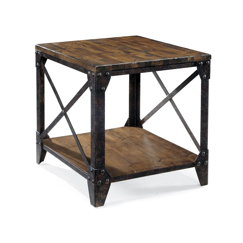Pinebrook Distressed Natural Pine Rectangular End Table. Picture 1