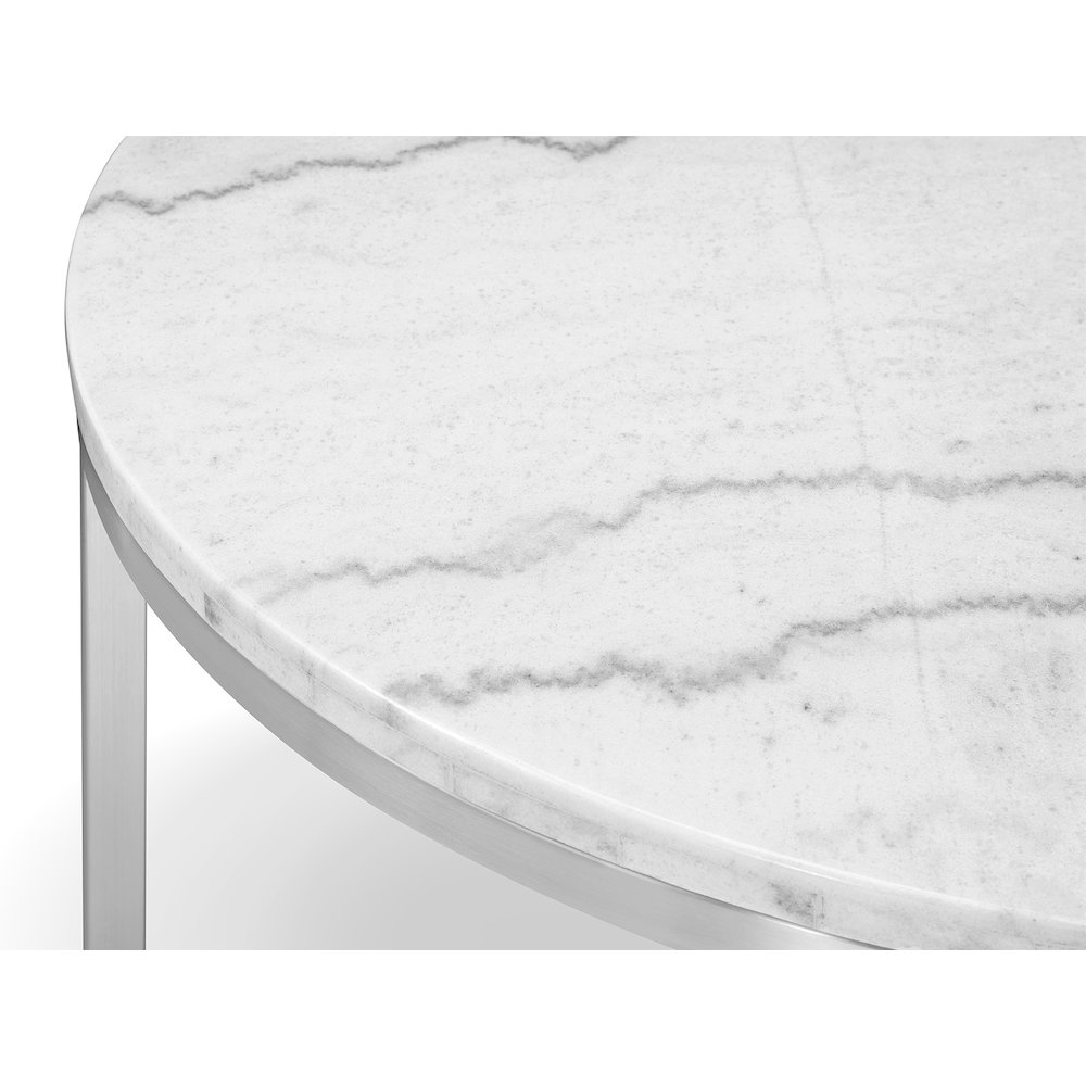 Esme White Marble And Brushed Nickel Round Cocktail Table. Picture 3