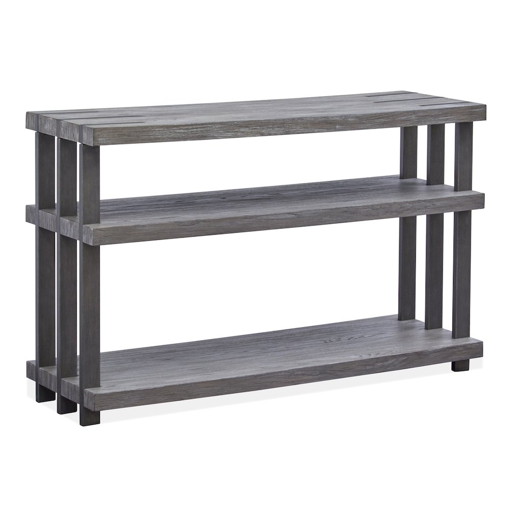 Eldridge Weathered Gravel And Satin Bronze Rectangular Sofa Table. Picture 1