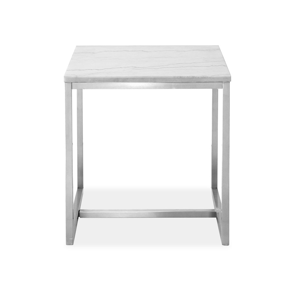 Esme White Marble And Brushed Nickel Rectangular End Table. Picture 3