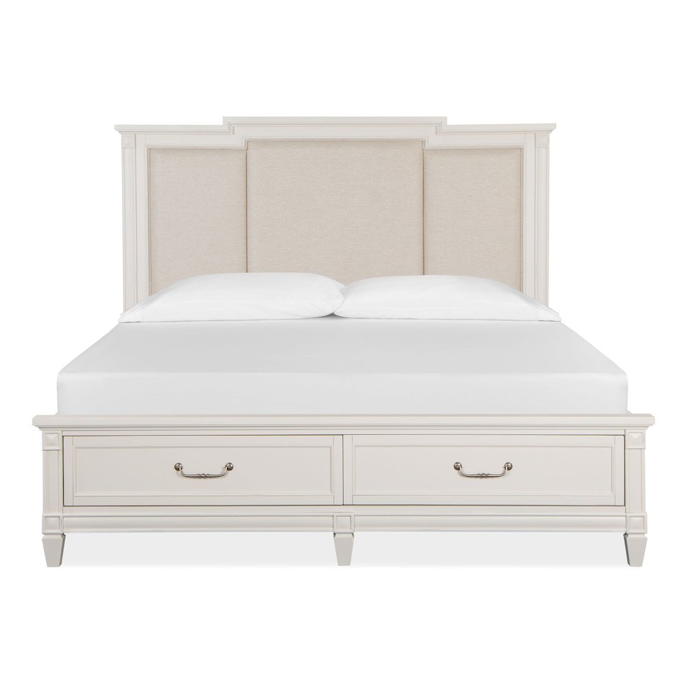 Egg Shell White With Slight Rub Through King Panel Upholstered Storage Bed. Picture 3