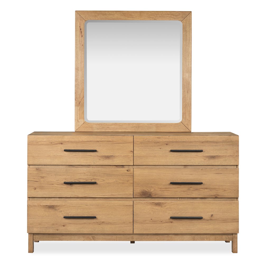 Davenport Rustic Caramel Double Drawer Dresser With Portrait Mirror. Picture 2