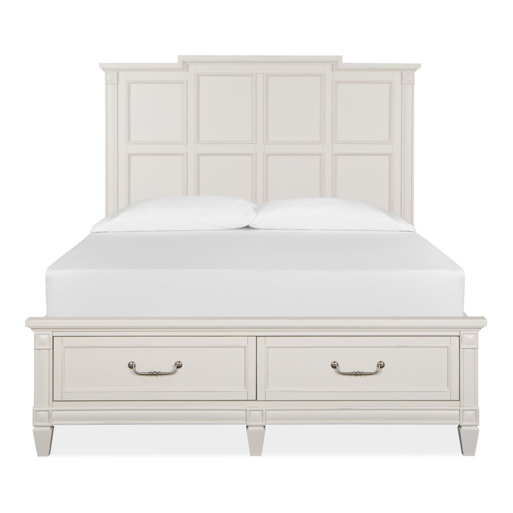 Willowbrook Egg Shell White With Slight Rub Through Queen Panel Storage Bed. Picture 3
