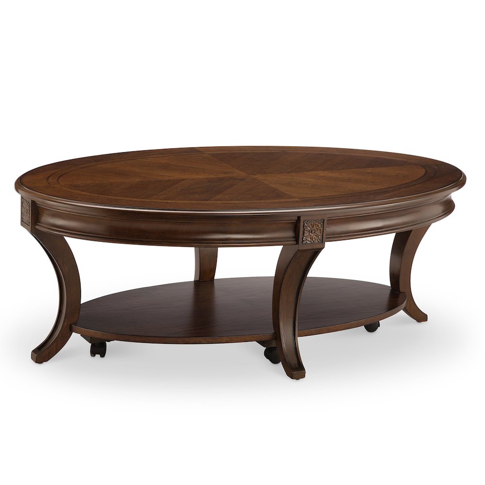 Winslet Cherry Oval Cocktail Table With Casters. Picture 1
