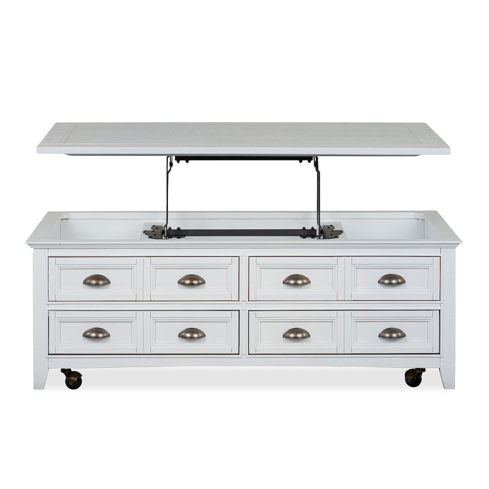 Heron Cove Chalk White Lift Top Storage Cocktail Table With Casters. Picture 4