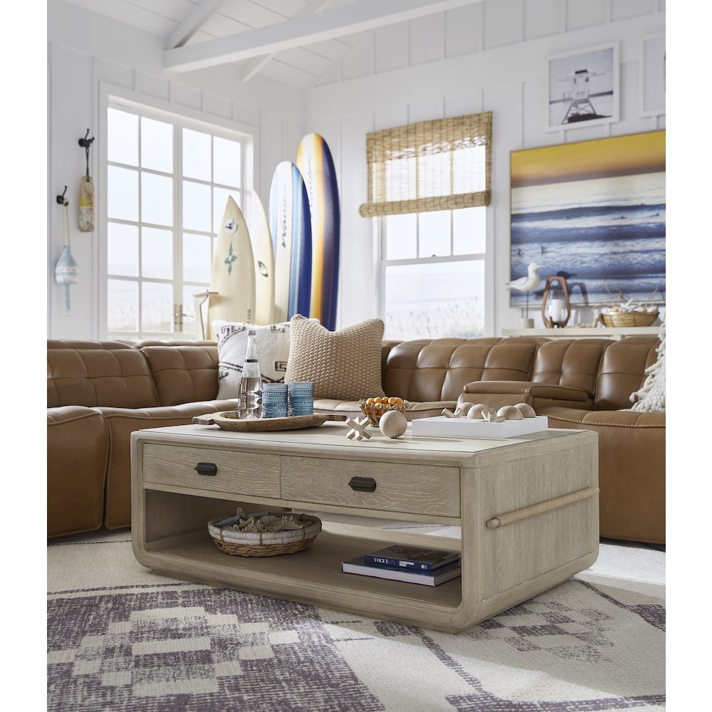 Sunset Cove Sanibel Brown Rectangular Cocktail Table With Casters. Picture 6