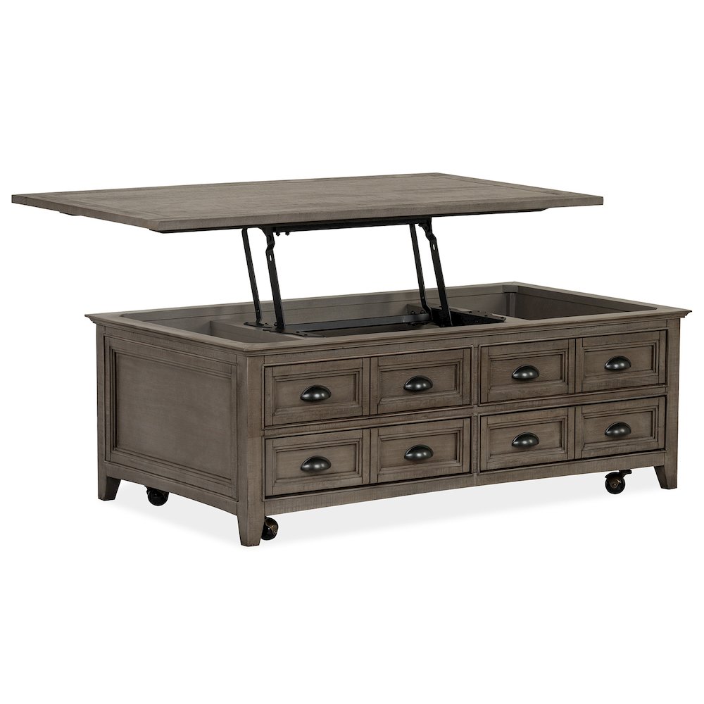 Paxton Place Dovetail Grey Lift Top Storage Cocktail Table With Casters. Picture 2