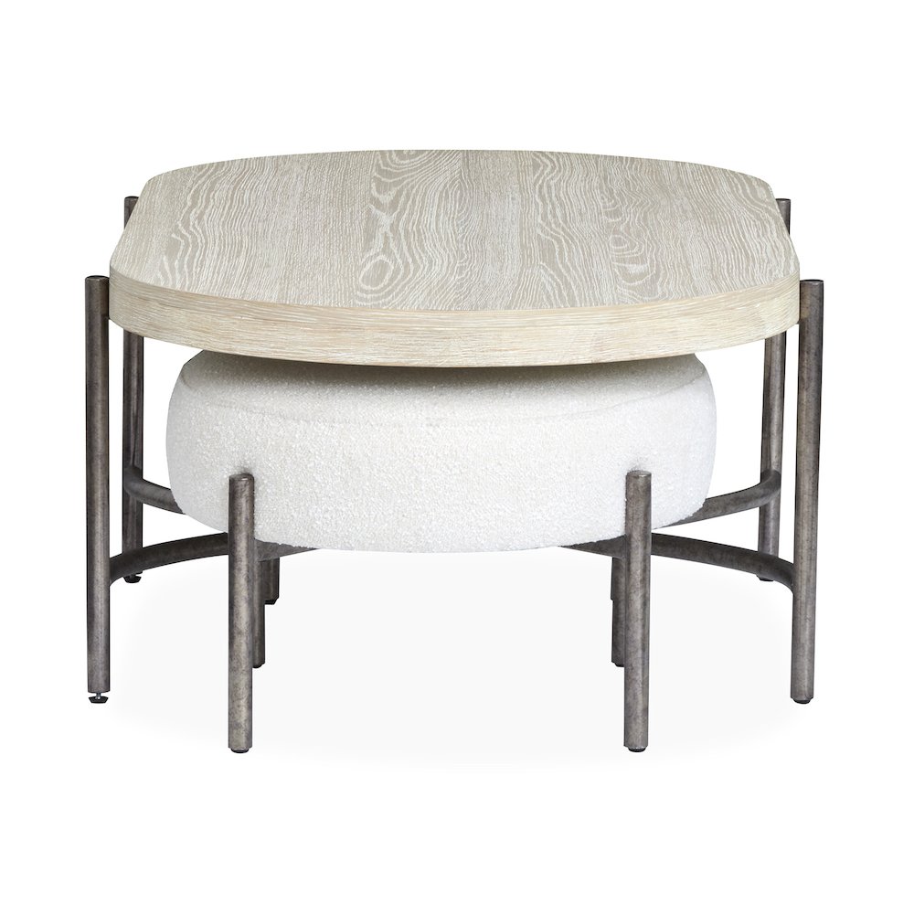 Edgecomb Grey And Weathered Antique Nickel Oval Cocktail Table With 2 Ottomans. Picture 7