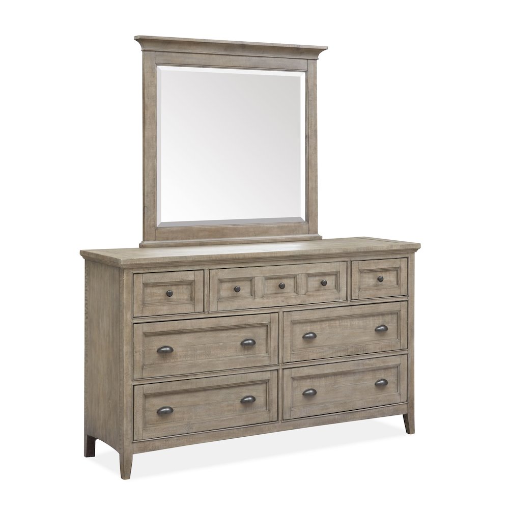 Paxton Place Dovetail Grey Drawer Dresser With Landscape Mirror. Picture 1