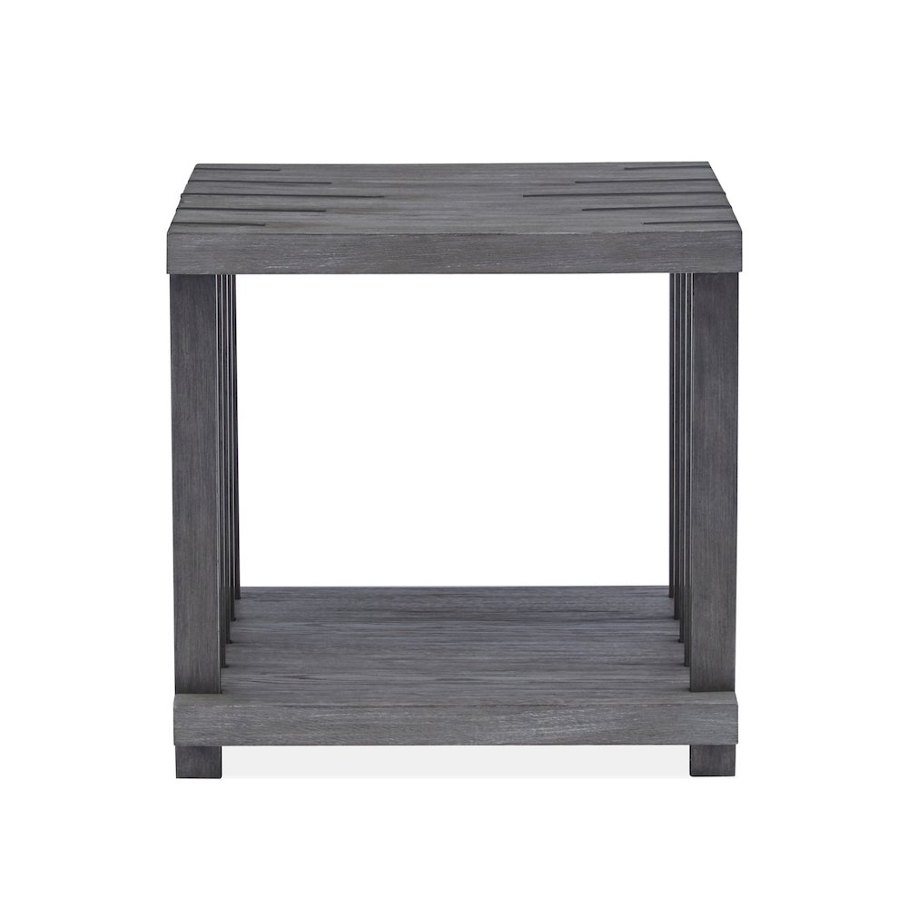 Eldridge Weathered Gravel And Satin Bronze Rectangular End Table. Picture 3
