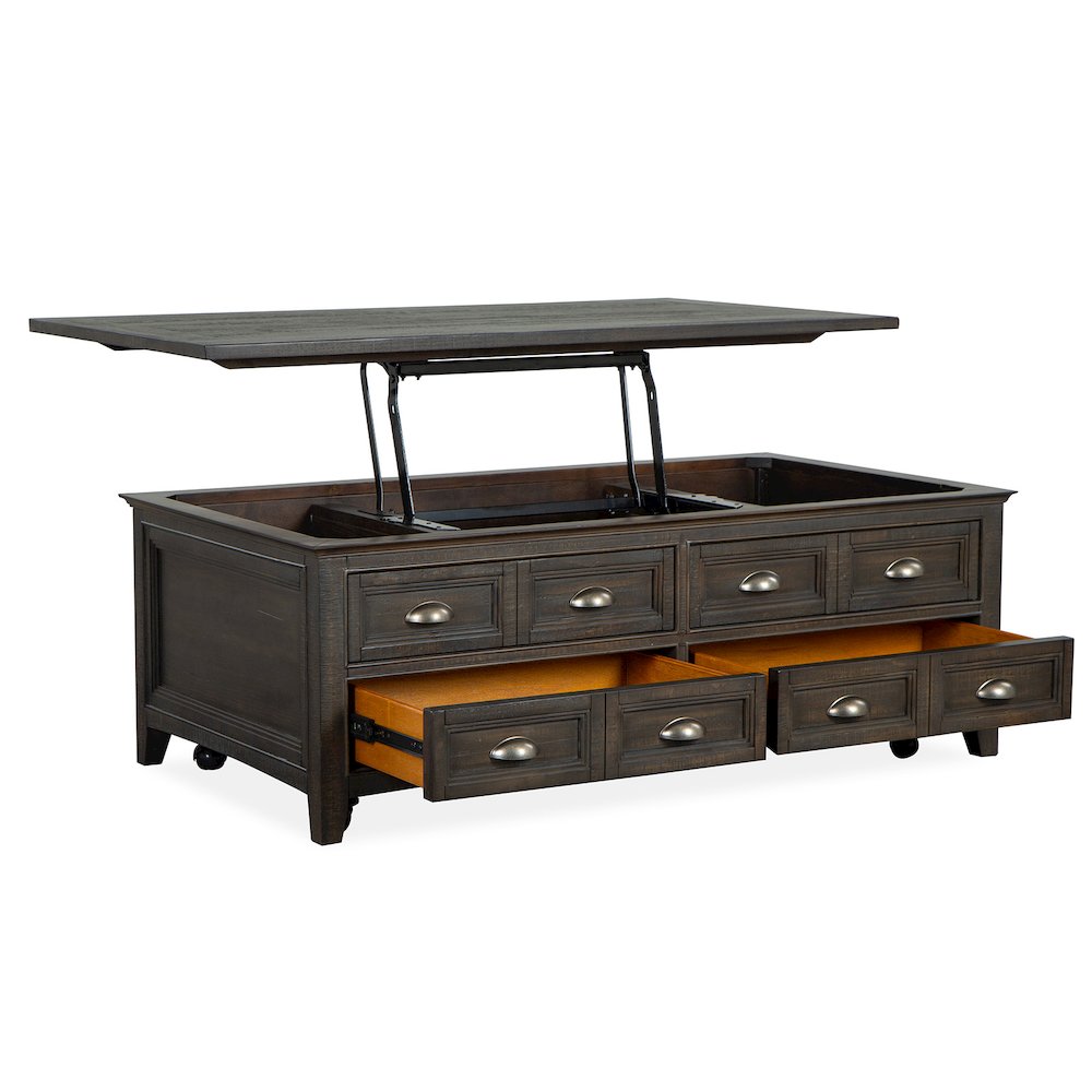 Westley Falls Graphite Lift Top Storage Cocktail Table With Casters. Picture 5