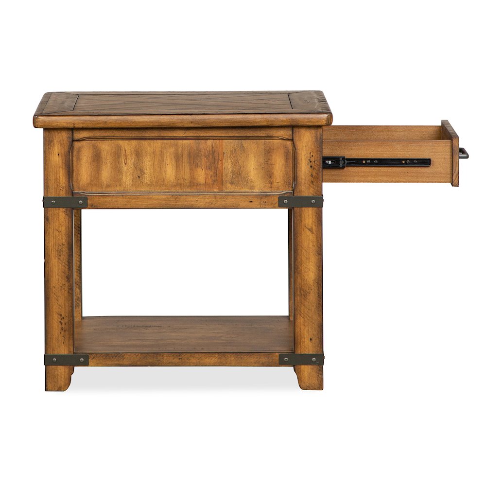 Chesterfield Farmhouse Timber Rectangular End Table. Picture 8