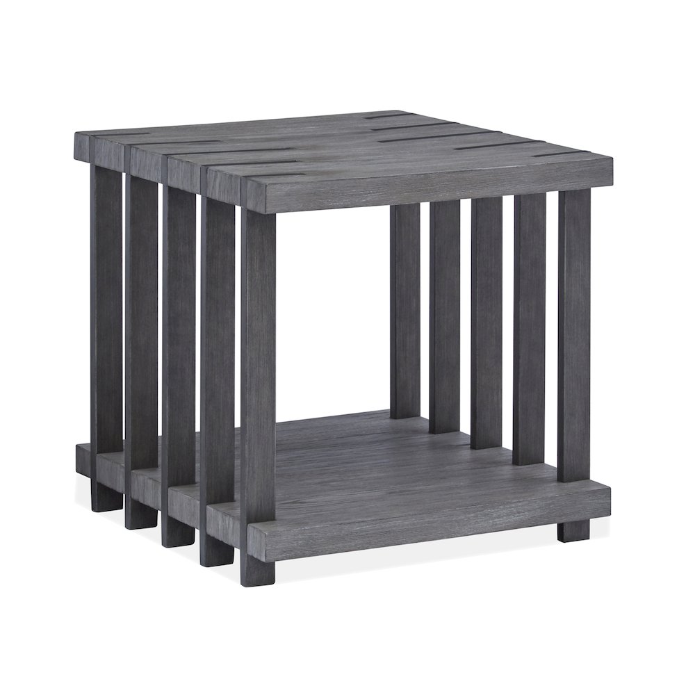 Eldridge Weathered Gravel And Satin Bronze Rectangular End Table. Picture 2