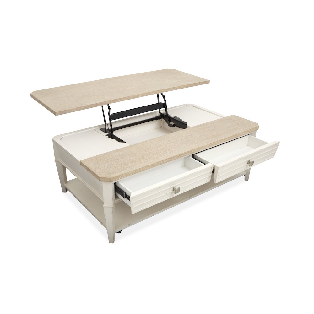 Echo Isles Sea Pearl And Driftwood Lift Top Storage Cocktail Table With Casters. Picture 7