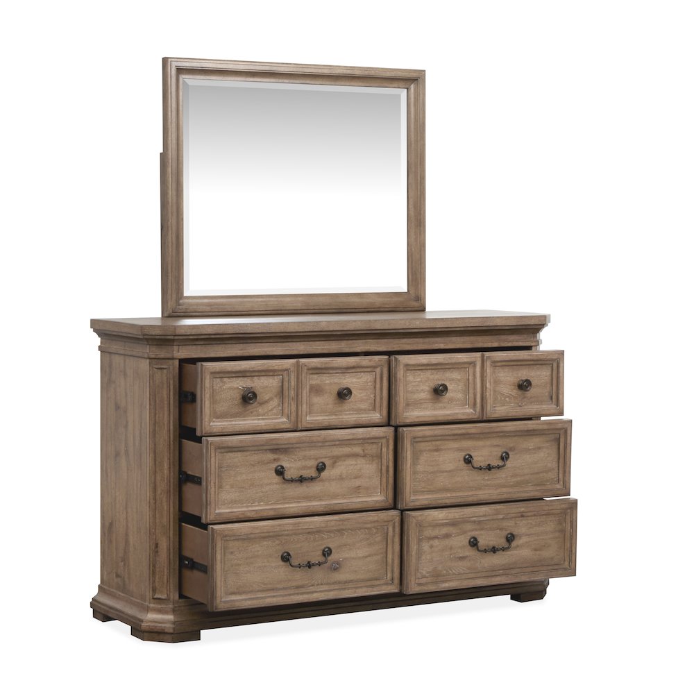 Adler Court Florentine Walnut Drawer Dresser With Landscape Mirror. Picture 8