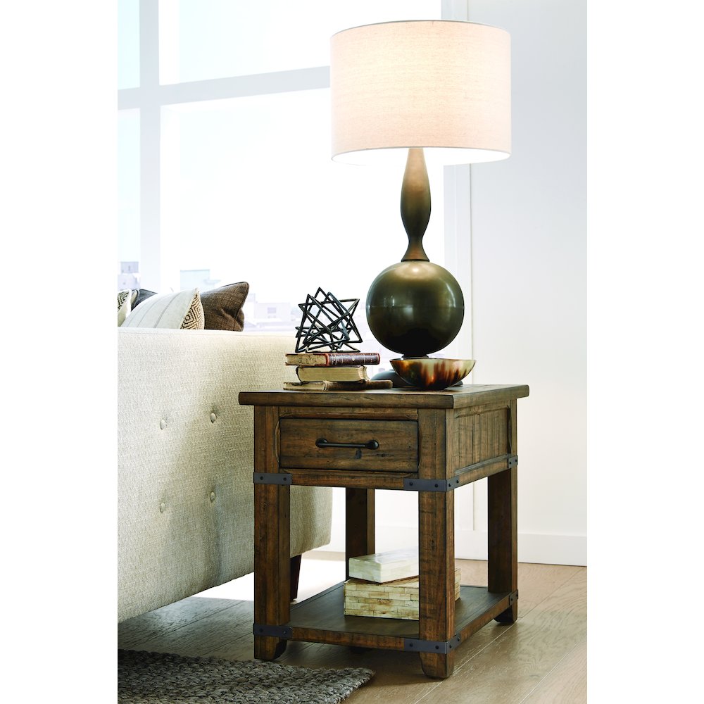 Chesterfield Farmhouse Timber Rectangular End Table. Picture 4