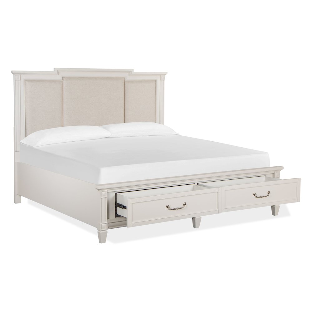 Egg Shell White With Slight Rub Through King Panel Upholstered Storage Bed. Picture 2