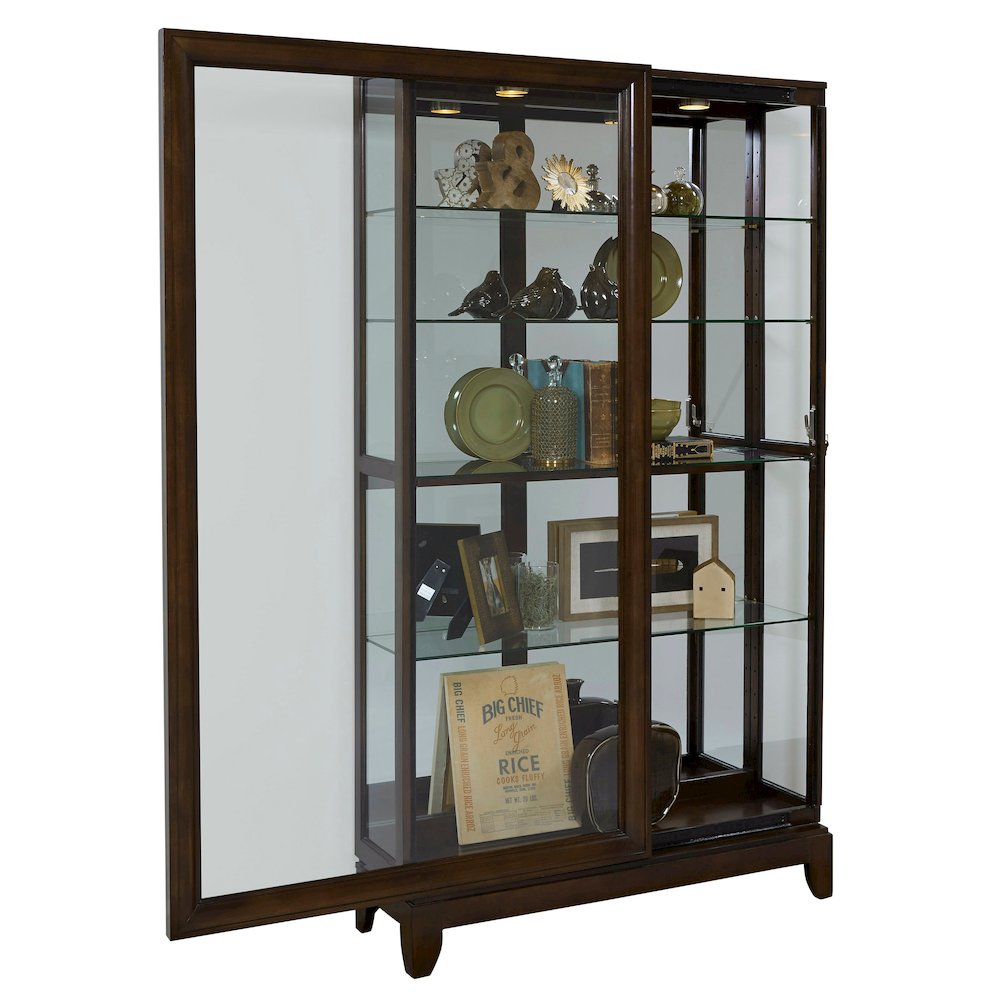 Pulaski Curios Deep Brown Sliding Door 5 Shelf Curio Cabinet. Picture 2