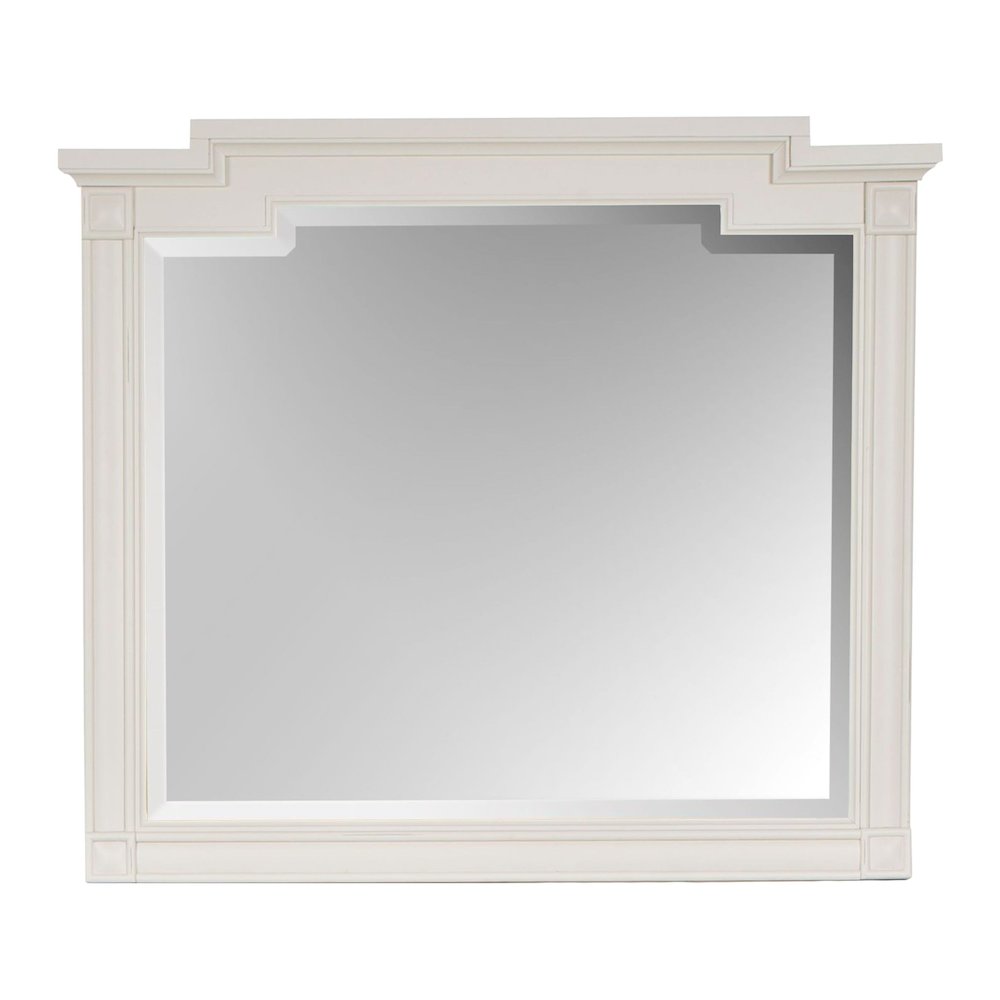 Egg Shell White With Slight Rub Through Drawer Dresser With Landscape Mirror. Picture 7