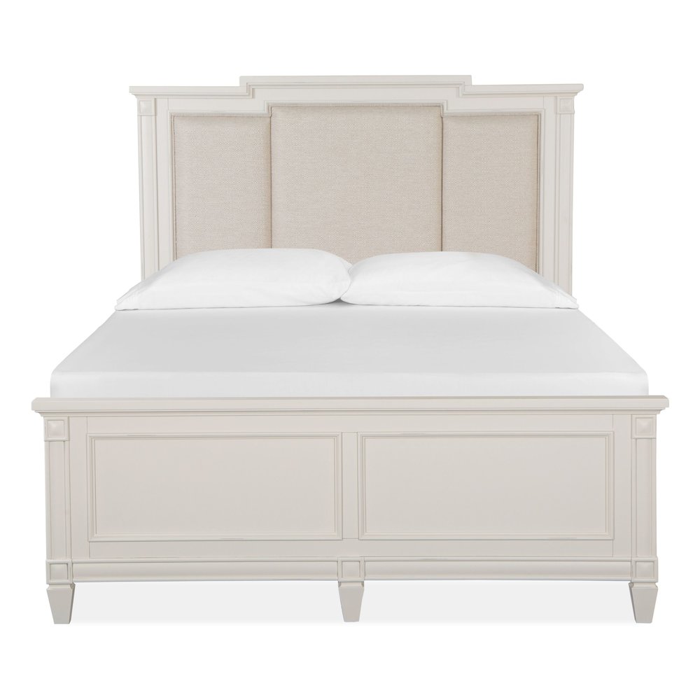 Willowbrook Egg Shell White With Slight Rub Through Queen Panel Upholstered Bed. Picture 2