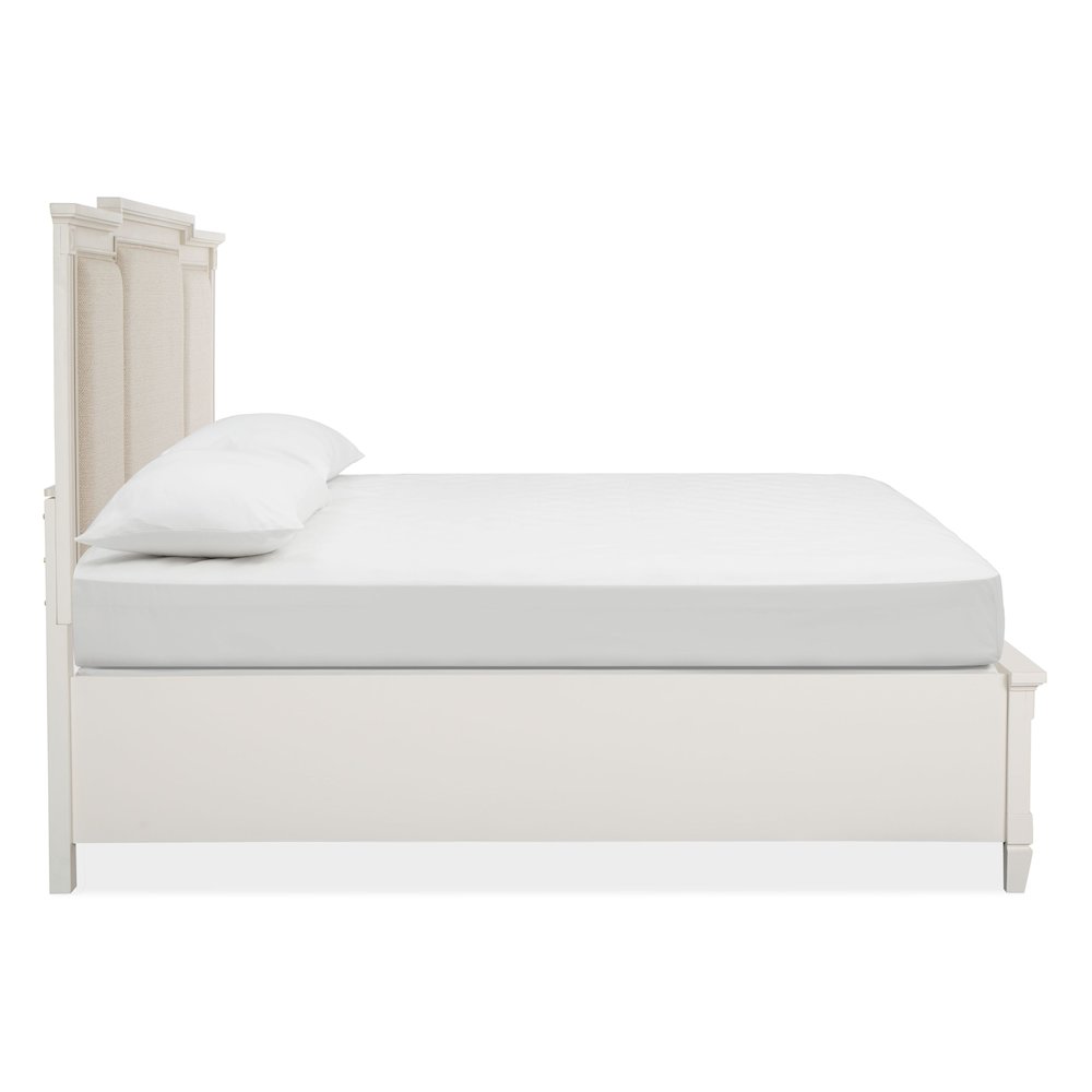 Egg Shell White With Slight Rub Through King Panel Upholstered Storage Bed. Picture 4