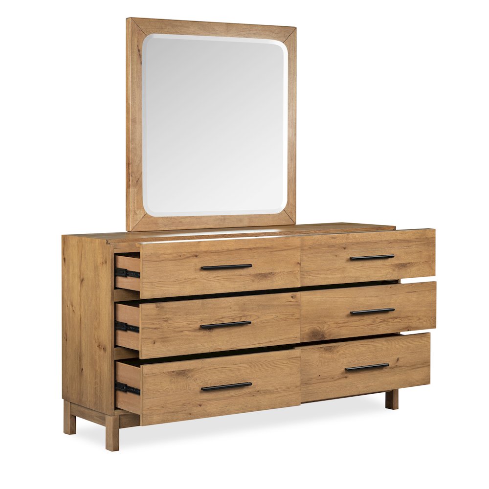 Davenport Rustic Caramel Double Drawer Dresser With Portrait Mirror. Picture 10