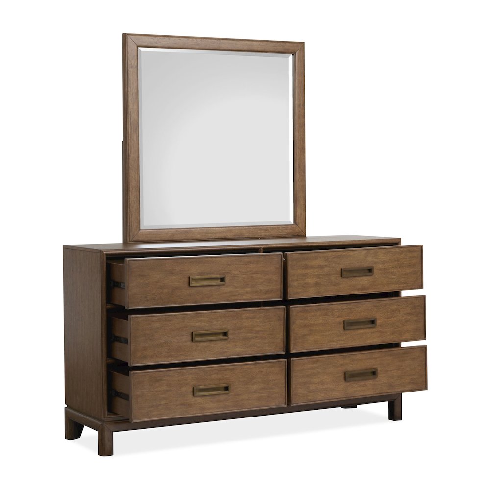 Ridgefield Russet Double Drawer Dresser With Landscape Mirror. Picture 8