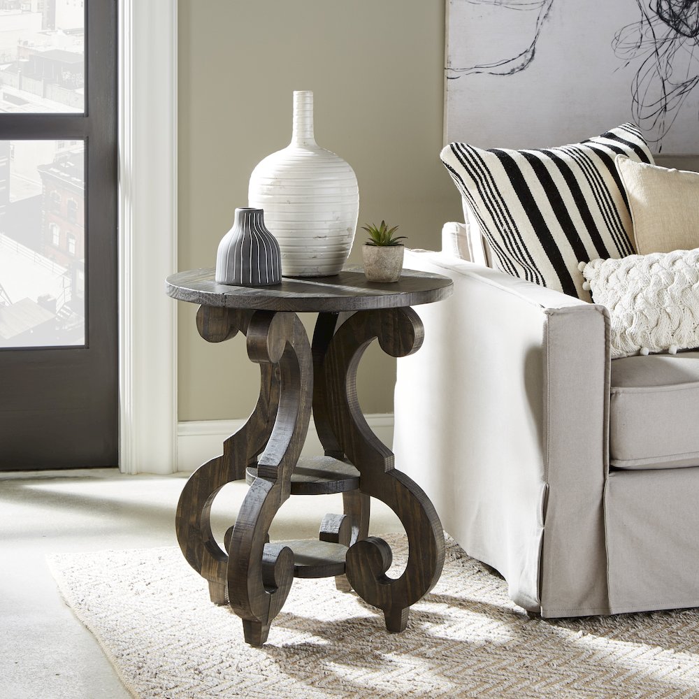 Bellamy Peppercorn Round Accent End Table. Picture 2