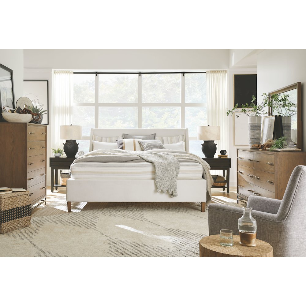 Lindon Belgian Wheat And Coffee Bean Queen White Upholstered Island Bed. Picture 7