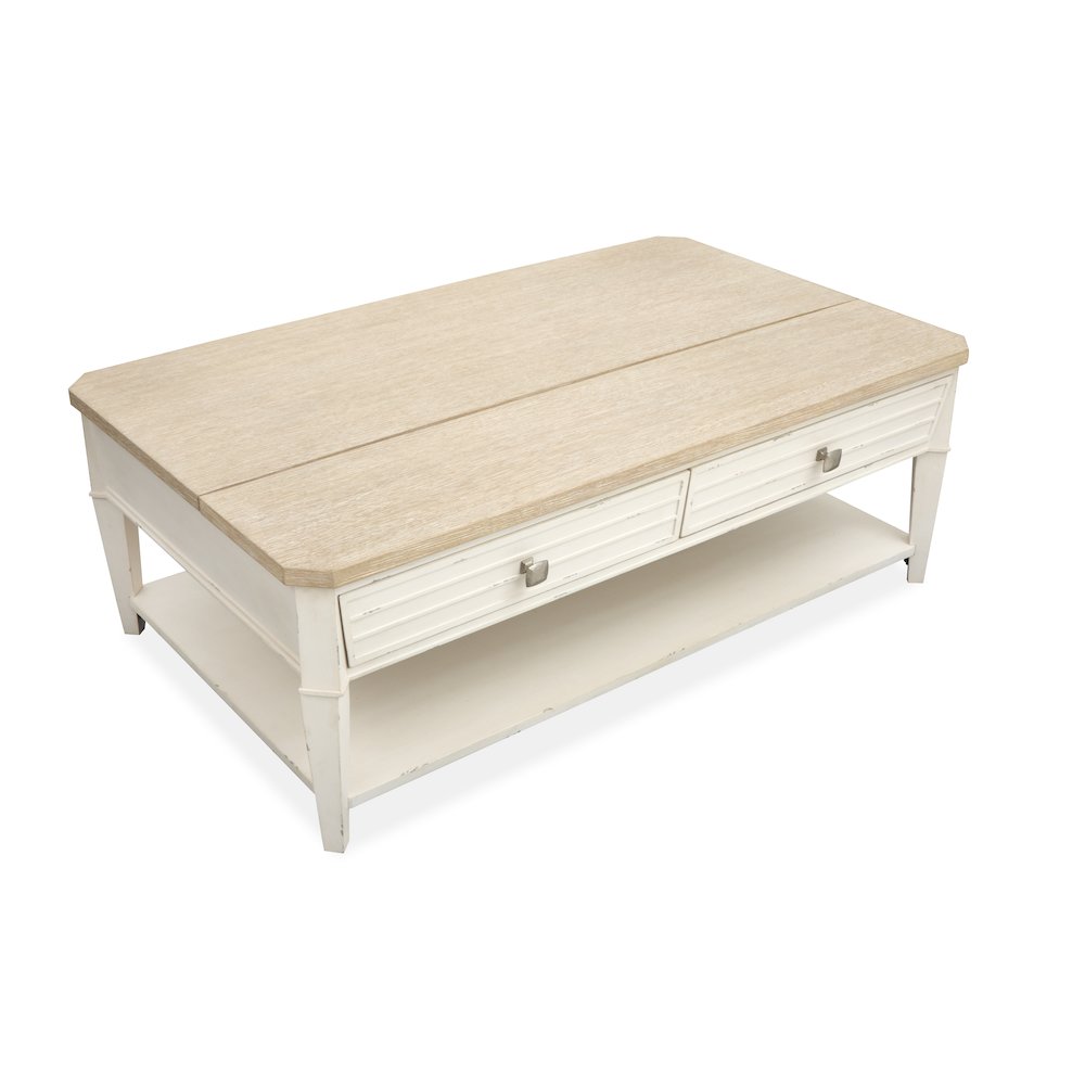 Echo Isles Sea Pearl And Driftwood Lift Top Storage Cocktail Table With Casters. Picture 3