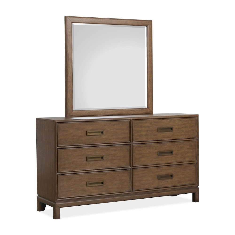 Ridgefield Russet Double Drawer Dresser With Landscape Mirror. Picture 1