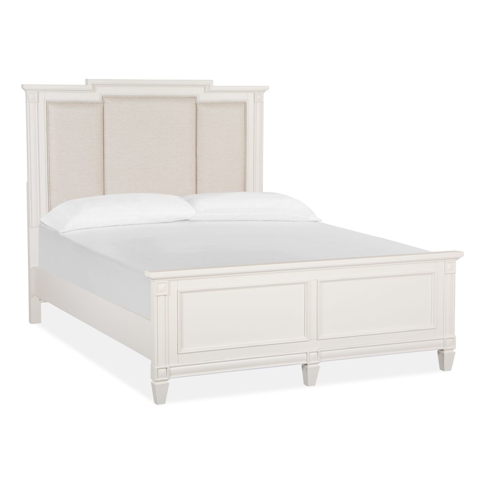 Willowbrook Egg Shell White With Slight Rub Through Queen Panel Upholstered Bed. Picture 1