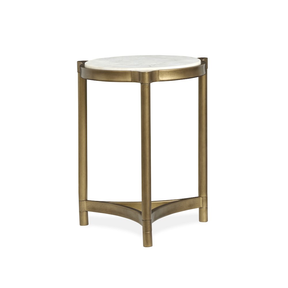 Cassidy Aged Brass And Volakas Classic Round Accent Table. Picture 5