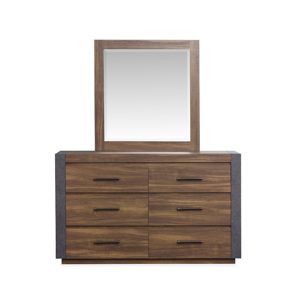 Jensen Tavern Brown Double Drawer Dresser With Paper Mirror. Picture 2