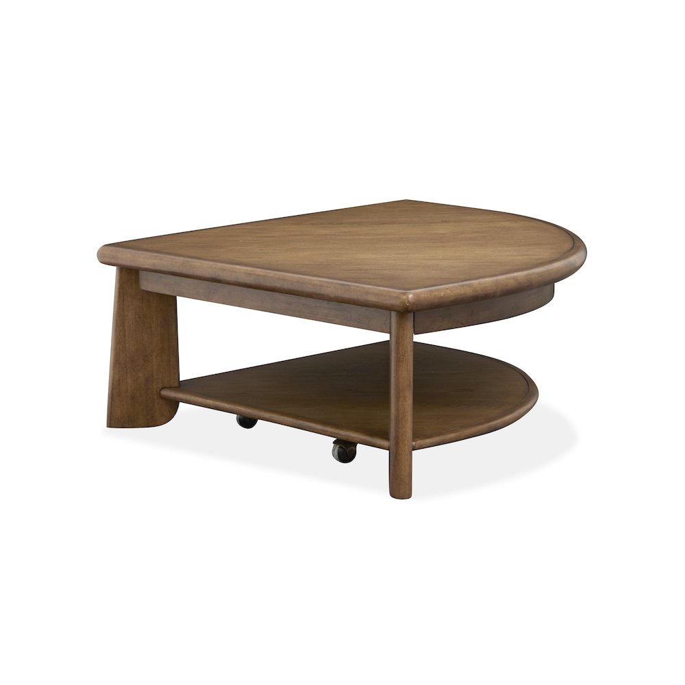 Tanner Tawny Brown Pie Shaped Lift Top Cocktail Table With Casters. Picture 5