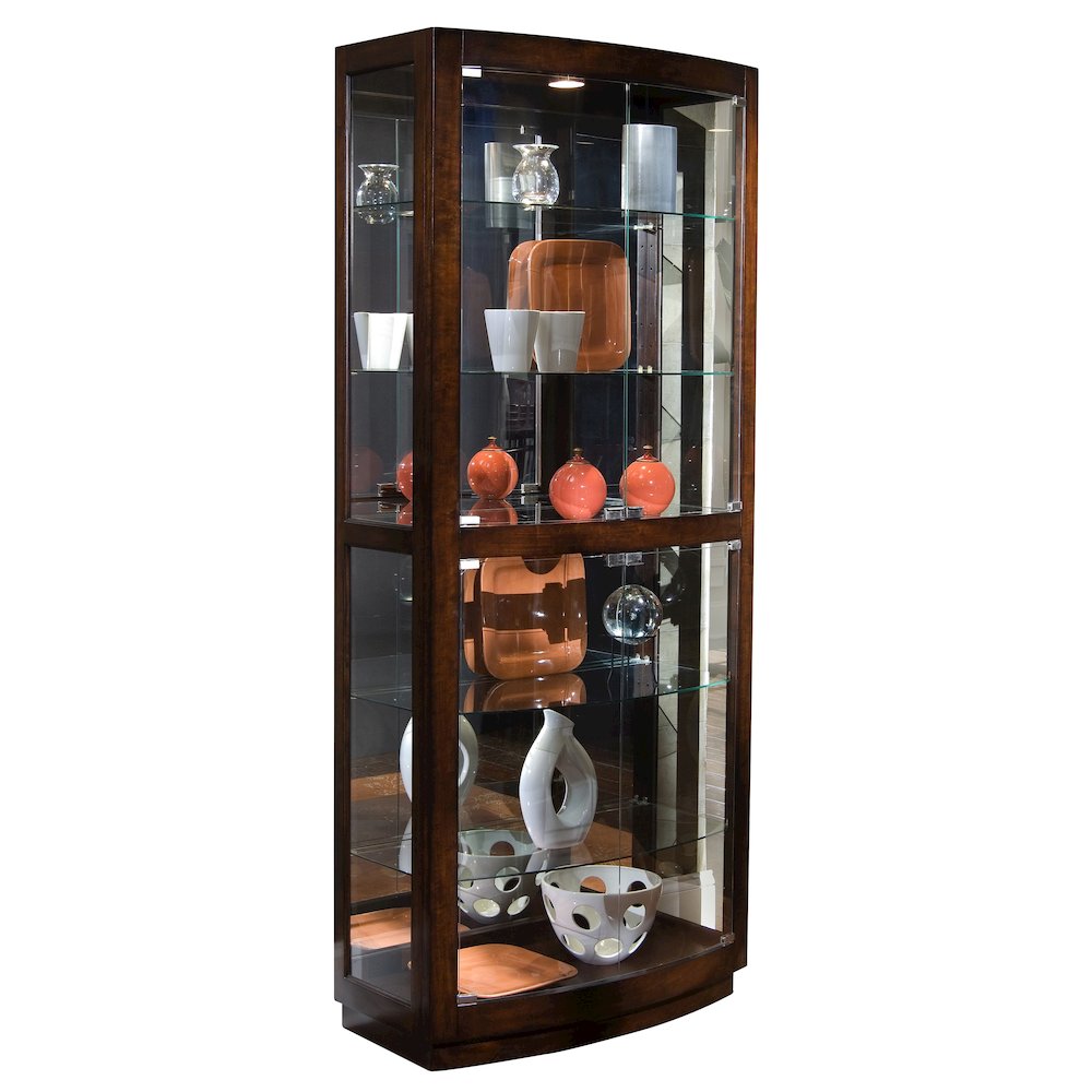 Pulaski Curios Mahogany Brown Curved Front 5 Shelf Curio Cabinet. Picture 1