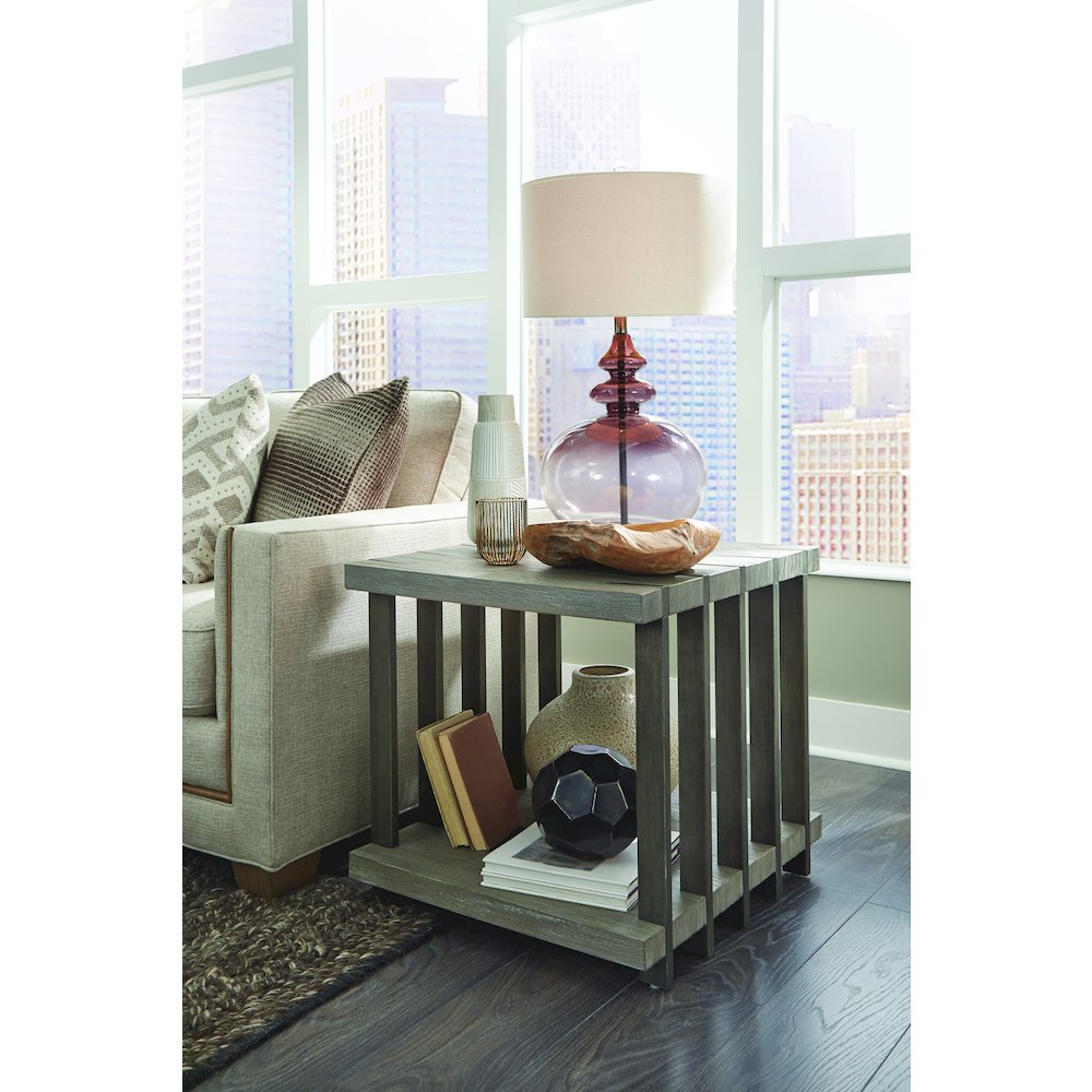 Eldridge Weathered Gravel And Satin Bronze Rectangular End Table. Picture 6