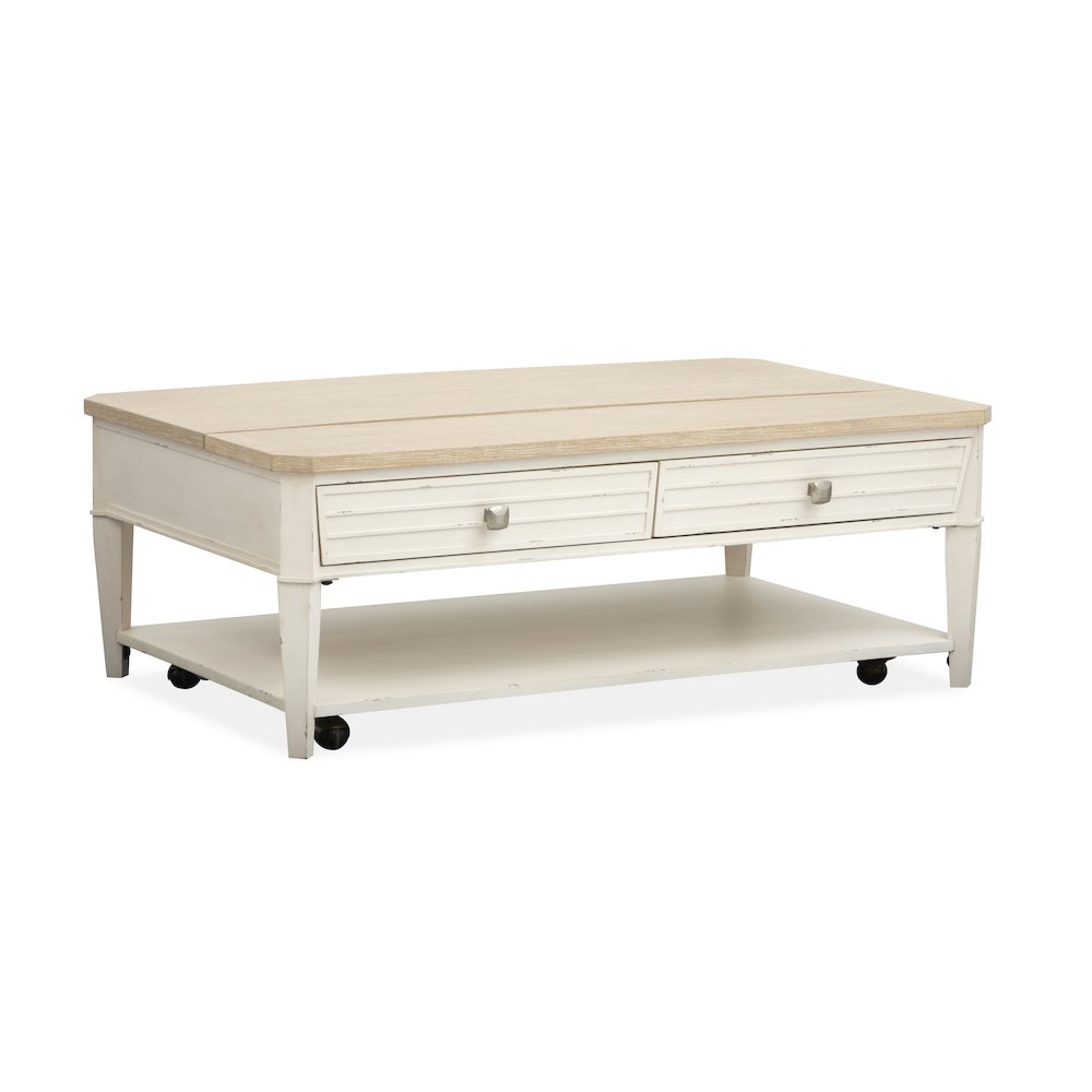 Echo Isles Sea Pearl And Driftwood Lift Top Storage Cocktail Table With Casters. Picture 1