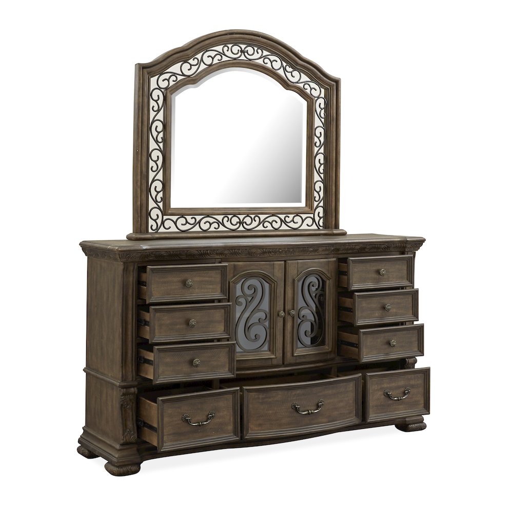 Durango Willadeene Brown Drawer Dresser With Shaped Mirror. Picture 6